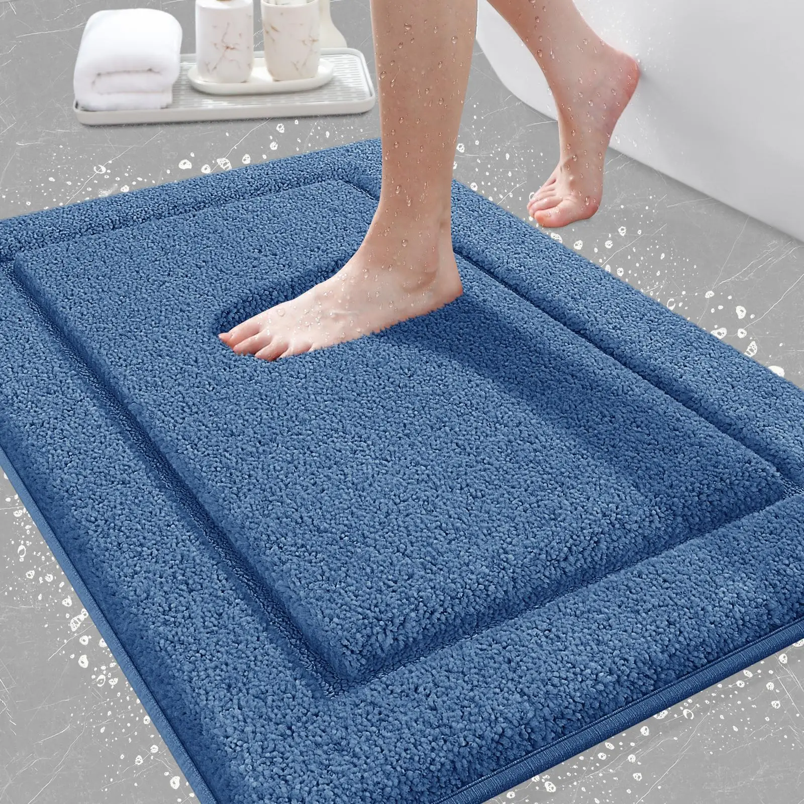 Comfydew Unisex Rectangle Bathroom Microfiber Mat - Cozy, Ultra Soft, Thick Plush, 2200g/m², Highly Absorbent, Iron-Safe, Rubber Nonslip Backing, Machine Washable, Soothing Bathroom Accessory for Tub & Shower Floors
