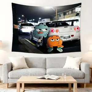 1 Pc Cartoon Street Art Style Decorative Tapestry Single Panel Party Room Background Wall Hanging Fabric Home Textile Home Aesthetic Wall Decor Festival Celebration Decoration Unique Print Design