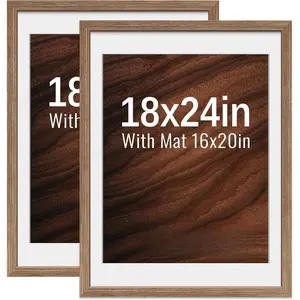 18x24 Poster Frame 2 Pack - Walnut, High-End Wood Picture Frames with Polished Plexiglass, Display 16x20 Photo with Mat or 18x24 without Mat, Art Gallery-Quality, Wall Hanging, Walnut