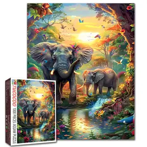 Tucocoo Jungle Elephants 1000 Pieces Jigsaw Puzzle, nature theme, stress relief, brain training, family game, gift idea, challenging, 27.56x19.69inch(70x50cm)