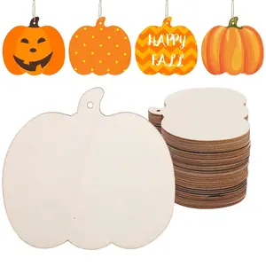 50 count Pumpkin  Cutouts Unfinished Fall Wooden Cutouts Blank Pumpkin  Ornaments Fall Hanging Wooden Slices with Hole  Rope for Thanksgiving Halloween Autumn Harvest DIY Crafts