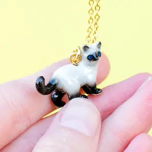 Siamese Cat Necklace | Camp Hollow Ceramic Animal Jewelry | Porcelain Pendant
