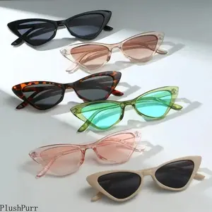 6 Pack Retro Triangular Cat Eye Small Frame Sunglasses UV400 Protection Candy Multi Color Ultra Lightweight Trendy Unisex Eyewear for Outdoor and Daily Wear
