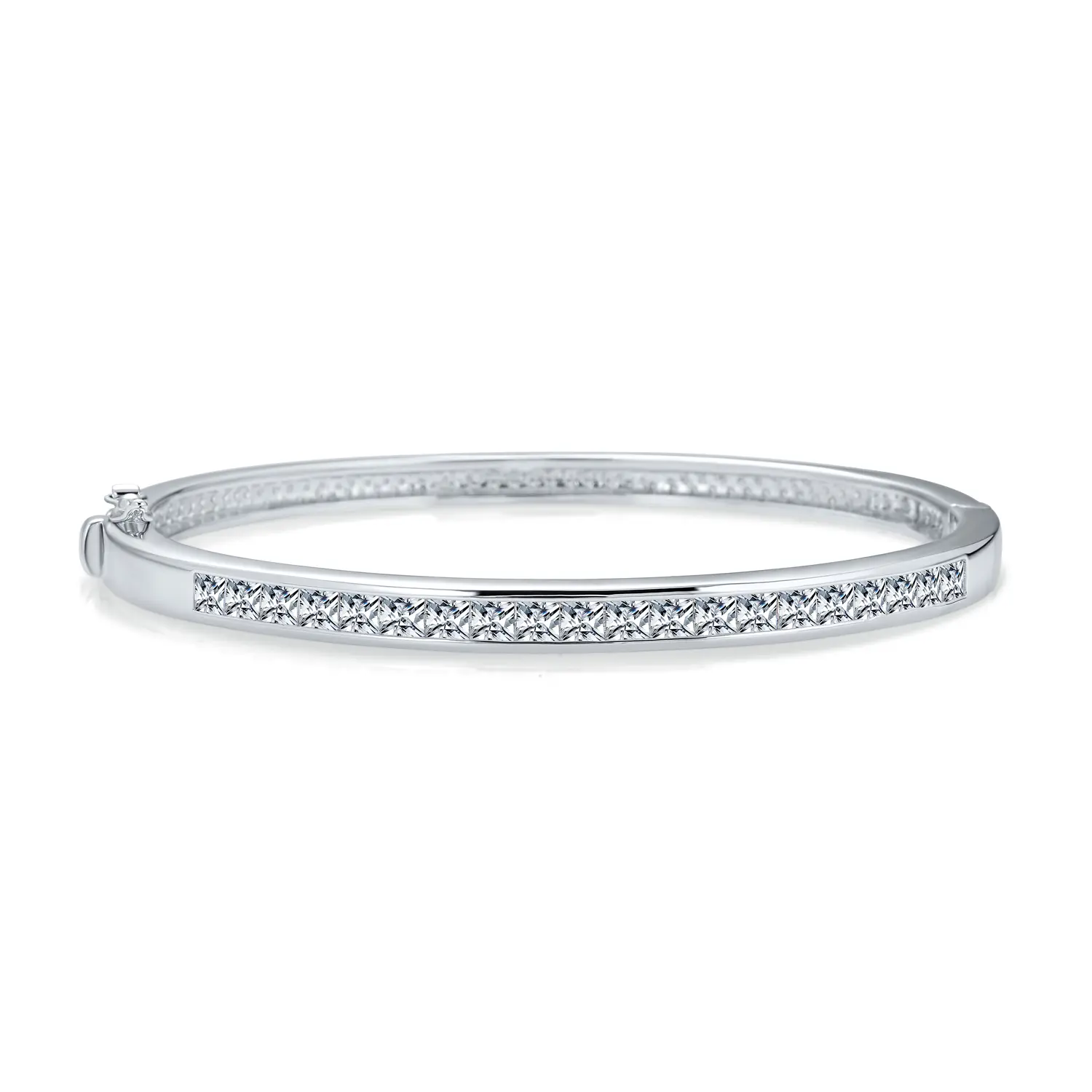 Cubic Zirconia Channel Set Princess Cut CZ Eternity Tennis Stackable Bangle Bracelet Fits 7-7.5"