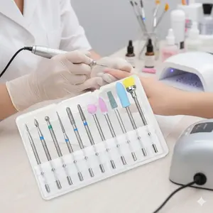 Professional 10-Pc Electric Nail Drill Kit, High-Precision Ceramic Bits Cuticle Grinder, Gel Polish & Nail Repair Accessories, A/B/C/D Multi-Function Manicure Tool Set with Quick-Change Heads, Durable Nail Buffing & Polishing Machine.