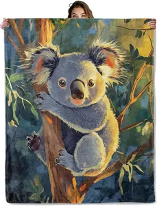 Koala Tree Hugger Flannel Throw Blanket, 50x60 in Lightweight Cozy Soft Flannel Blanket for Travel, Living Room Decor, Ideal Gift for Women
