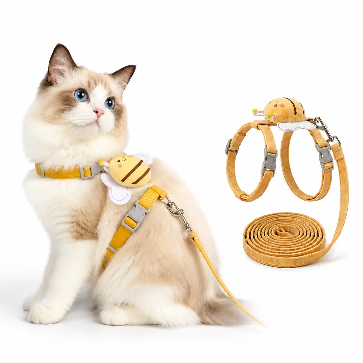 Pet Harness and Leash Set - Lightweight, Breathable, Cute Bee Pattern, No-Pull Escape-Proof Vest, Sturdy Quick-Release Buckle, Durable Corduroy for Puppies, Cats