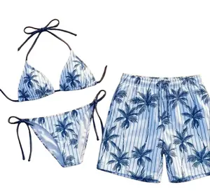 Tropical Matching Couple Swimsuits Set, BF and GF Matching Swimsuits, BF and GF Swimsuits, Camo Bikini Set for Women, Matching Duck Camo Swimwear Set for Couples, Couple Trendy Camo Bikini And Short, Summer Beach Vacation Outfit
