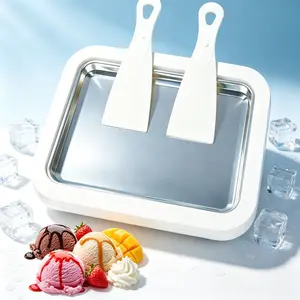 【DealsForYou】 No-Electricity Rolled Ice Cream Maker - Food Grade 304 Stainless Steel Pan, 2 Scrapers, Pre-Chilled Portable DIY Tray, Easy-to-Clean Household Fried Yogurt Tool for Parent-Child Homemade Desserts