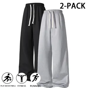 2-Pack Ultra-Soft Wide-Leg Sweatpants, Premium Breathable Lightweight Athletic Joggers with Elastic Drawstring Waist, Relaxed Baggy Fit, great for Basketball, Running, Gym Training, Daily Streetwear, Lounging & All-Season Outdoor Activities