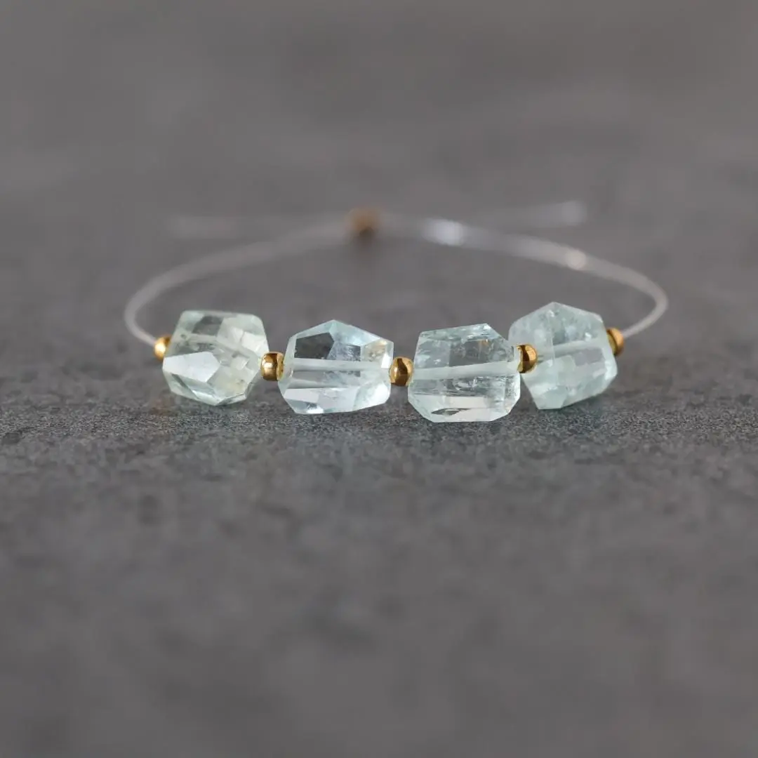 Natural Aquamarine Faceted Nugget Beads 6-7mm  Stone Chunk Gemstone for DIY Jewelry Making March Birthstone
