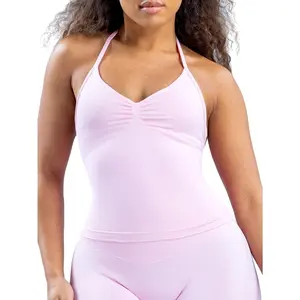 (With Logo) DFYFN Women's Sports Yoga Tank Top with Halter Neck  Beautiful Back Design, Suitable for Outdoor Running  Fitness tracksuits men wrestling suits Bandeau Bikini and Maxi Dress Set Zip Front Three-Piece Scrub Jacket Low-cut Fringe Party