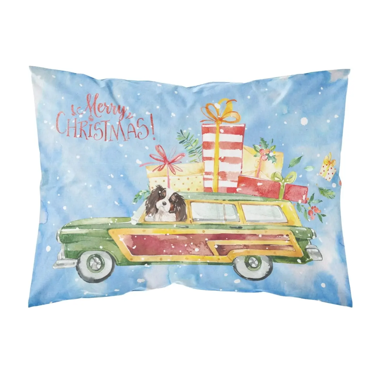 Carolines Treasures CK2440PILLOWCASE Merry Christmas Tricolor Cavalier Spaniel Fabric Standard Pillowcase