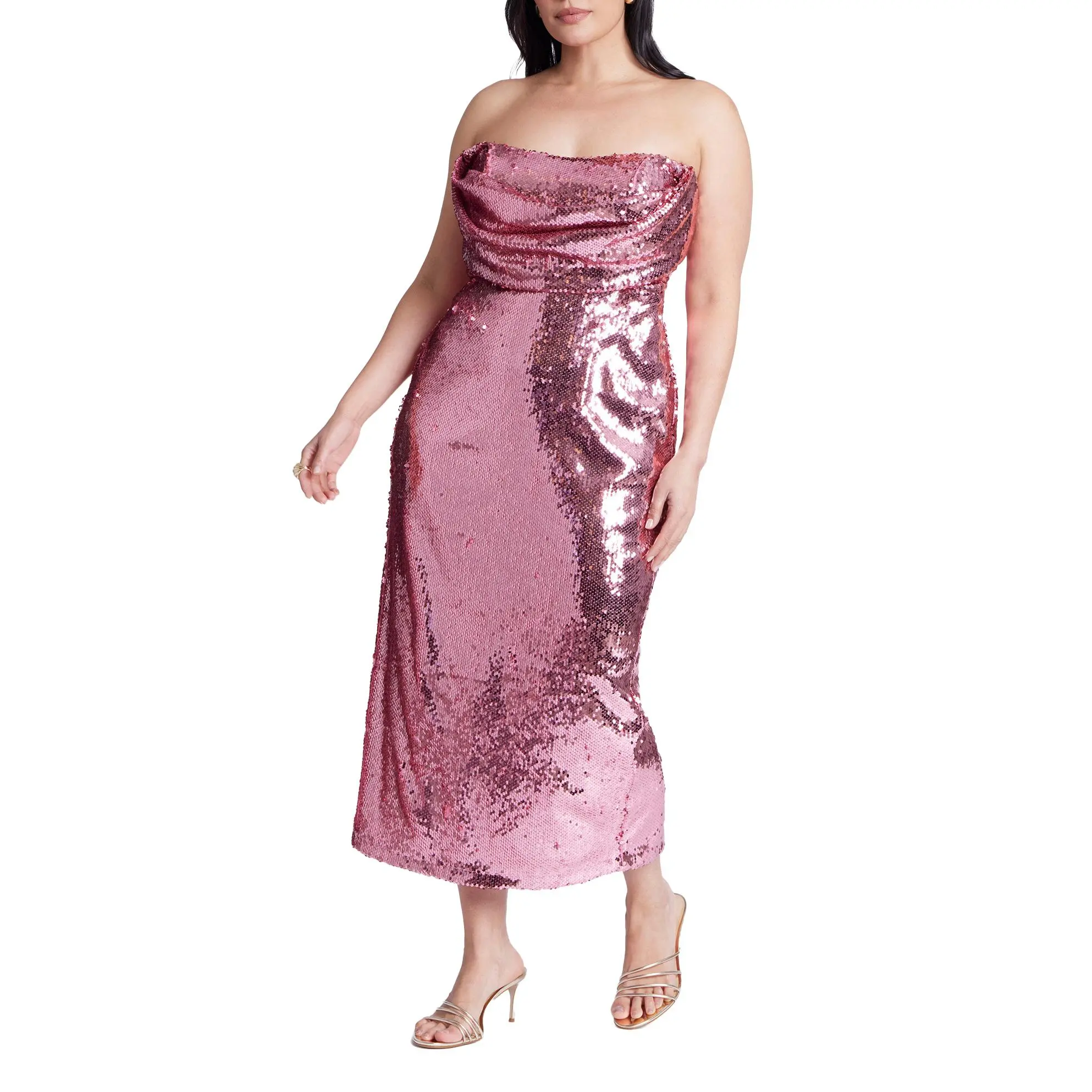 ELOQUII Women's Plus Size Corset Bodice Sequin Midi Dress