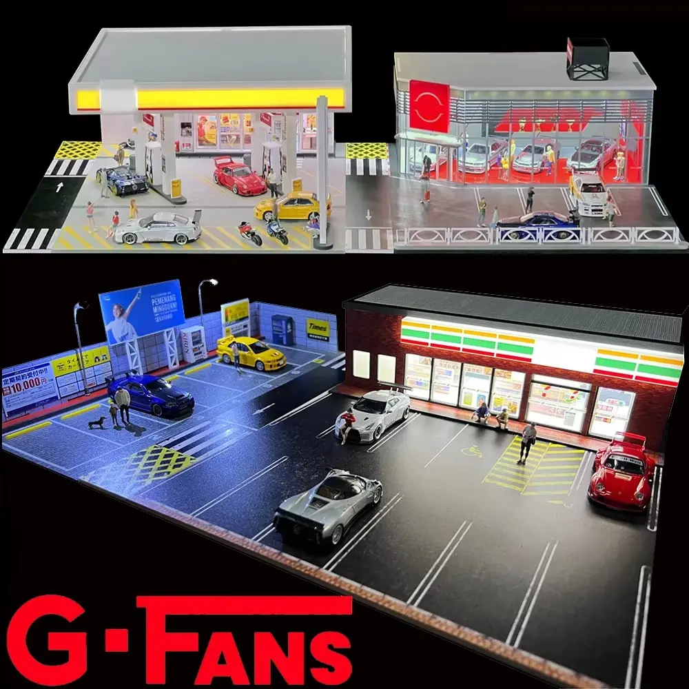 1:64 Scale Miniatures Building Scene Car Parking Lot Model Lighting Version Car Garage Diorama Models Simulation Collection Gift