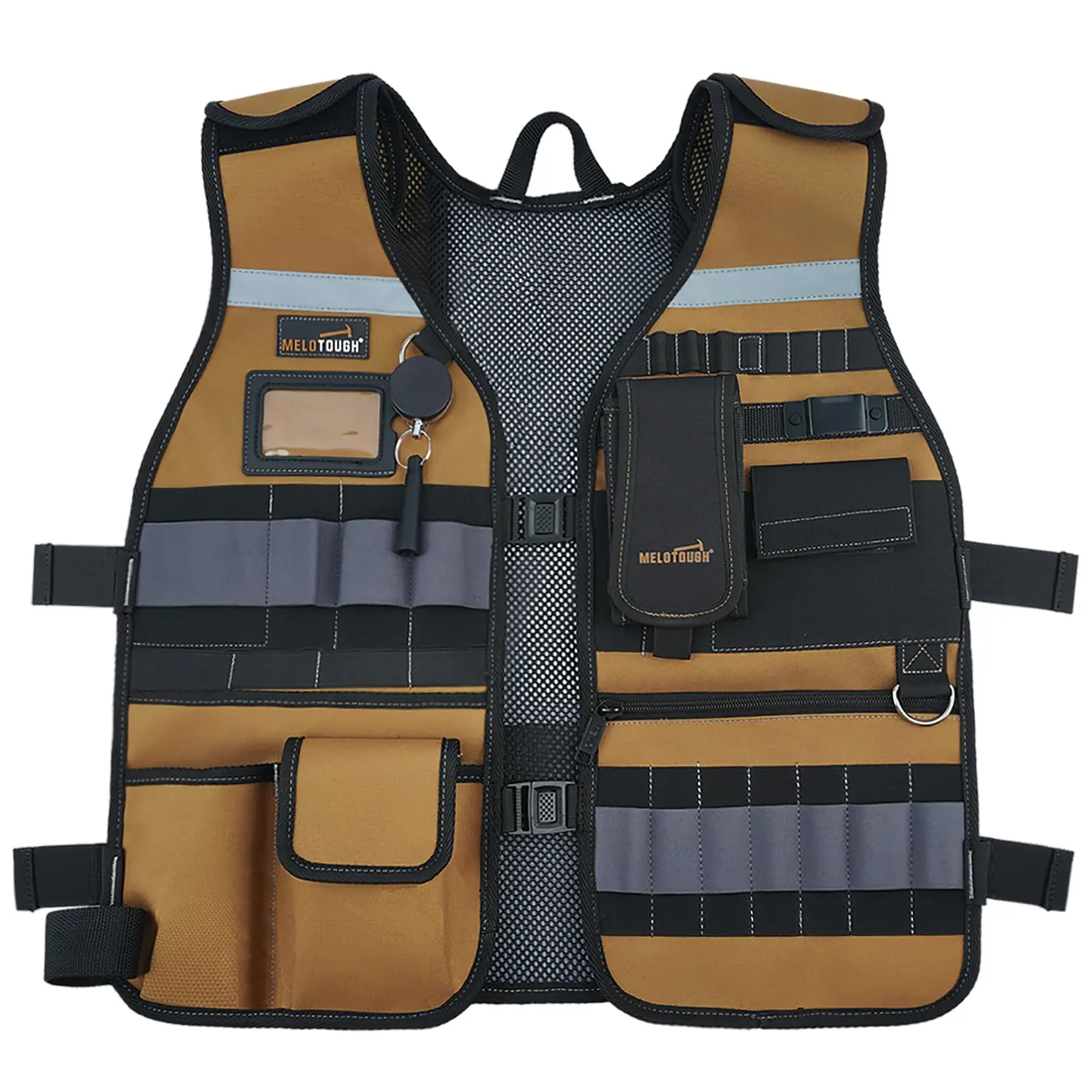 MELOTOUGH Safety Tool Vest, Adjustable Straps, Removable Phone Holder, Reflective Organizer for Electricians, Construction Workers - Protector