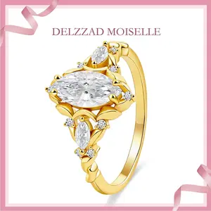 Delzzad Vintage Marquise Cut Engagement Ring Synthetic Moissanite Ring Jewelry S925 Perfect Birthday Engagement Wedding Anniversary Christmas Gift