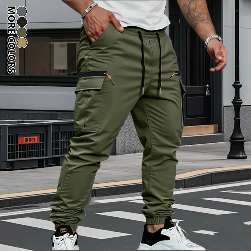 Men's Cargo Pants - Tapered Ankle, Rolled Hem, Heavy-Duty Non-Stretch Pocket Pants, Menswear for Hiking/Light Outdoor Everyday Wear