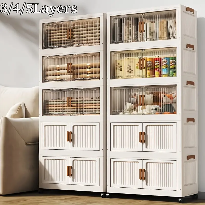 GoldSnake Large-Capacity Stackable Storage Bins with Lids, 3/4/5/6 Pack Closet Organizers and Storage Drawers, Foldable Storage Bins with Wheels, Plastic Clothes Storage Cabinet Containers for Home, Office, Dorm, Kitchen, Bathroom