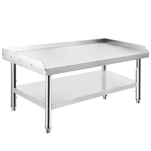 Stainless Steel 36x30 inch Equipment Grill Stand Table, 1000 LBS Top Shelf, 220 LBS Bottom Shelf, Adjustable Legs, 2 inch Edge Baffle, for Hotel, Home, Commercial Restaurant Kitchen