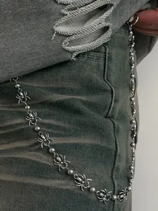 Men's Punk Style Alloy Chain Belt, Casual Fashion Dark Spider Metal Waist Chain Accessory, All Seasons Wearable, High-End Look