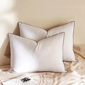 Goose Feathers and Down Pillow for Sleeping ，with 100% Cotton Cover, Hotel Quality Fluffy Bed Pillow Set of 2