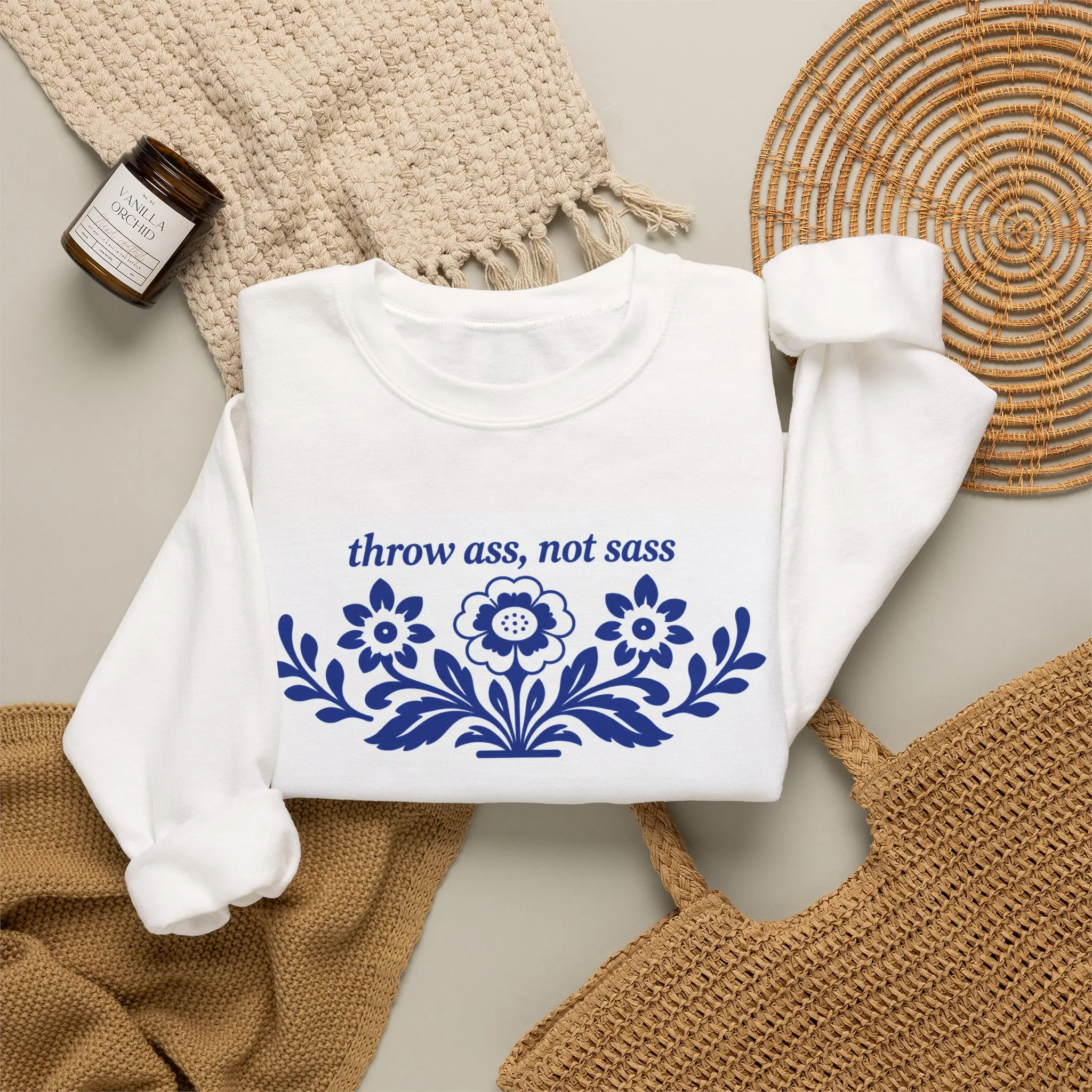 throw ass, not sass Vintage Floral Crewneck Sweatshirt