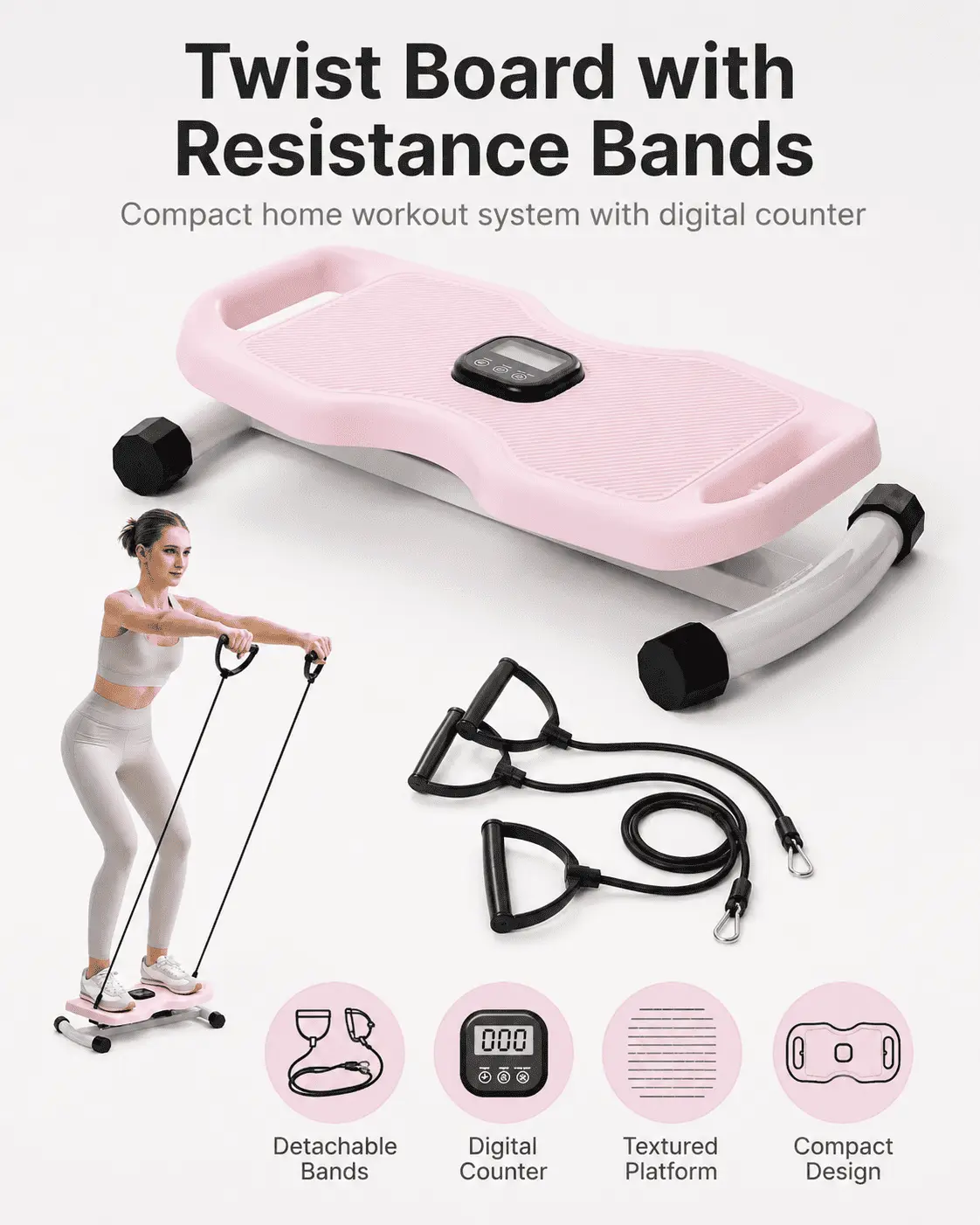 YOTTOY Handlebar-Equipped Ab Twist Board - Wide-Stance Waist Twister for Ab Training, Smooth Home Workouts, Workouts for Flat Tummy, Quiet Anti-Slip Design, 450lb Capacity, Abs At Home
