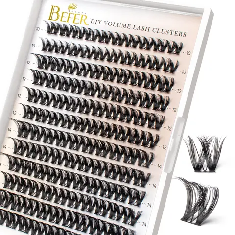 BEFER Wispy Clusters Lashes, 120 Pcs D-Curl 10-16MM Fluffy Individual Extensions, Glue-Compatible for Beginners’ DIY At-Home Makeup (Seraphic, FD43)