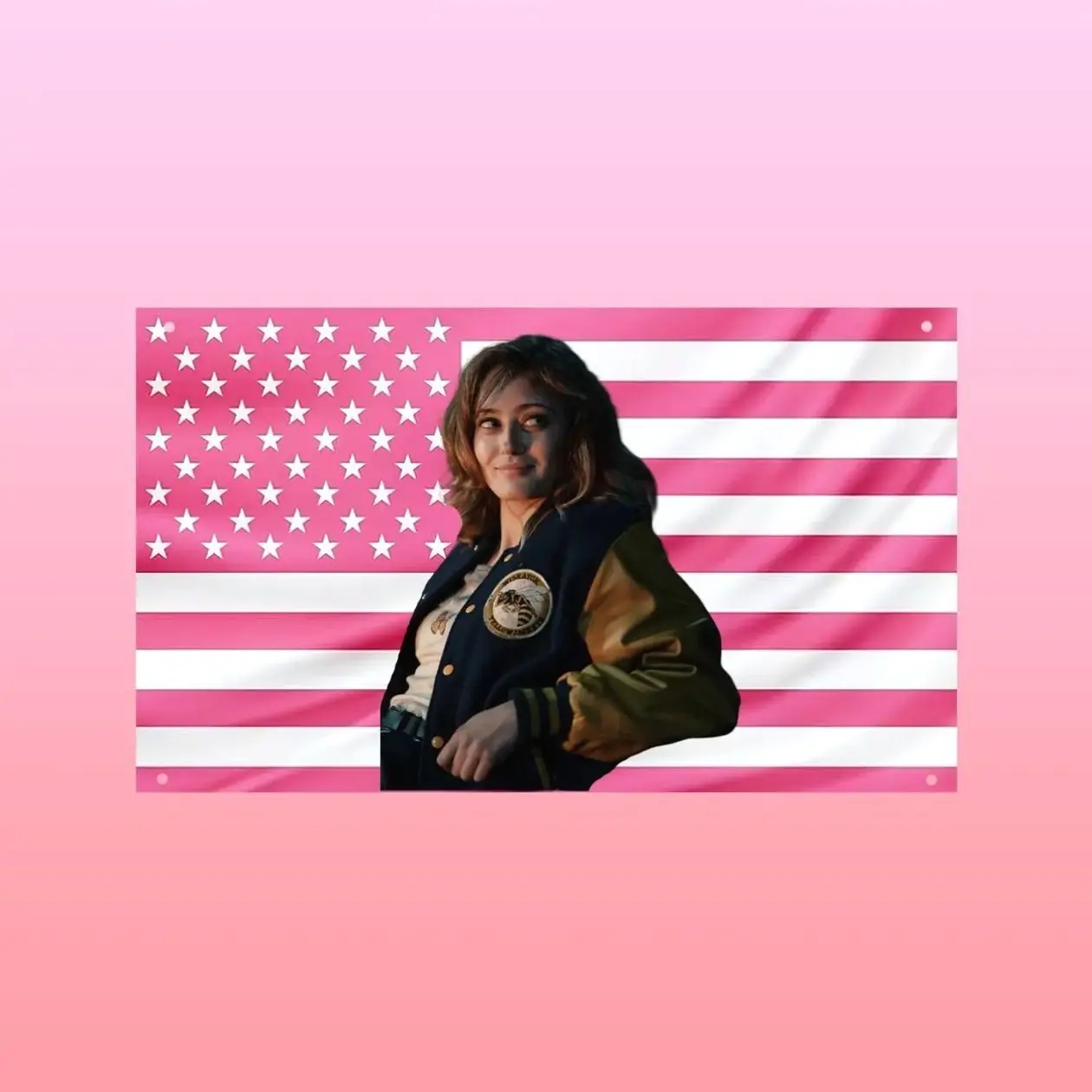 Jackie Taylor Pink US Flag | Yellowjackets Wall Flag | Shauna Shipman TV Show Decor | Pink American Flag Banner | Bedroom Dorm Gift