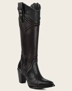 WOMENS CUADRA BLACK PYTHON KNEE HIGH BOOTS