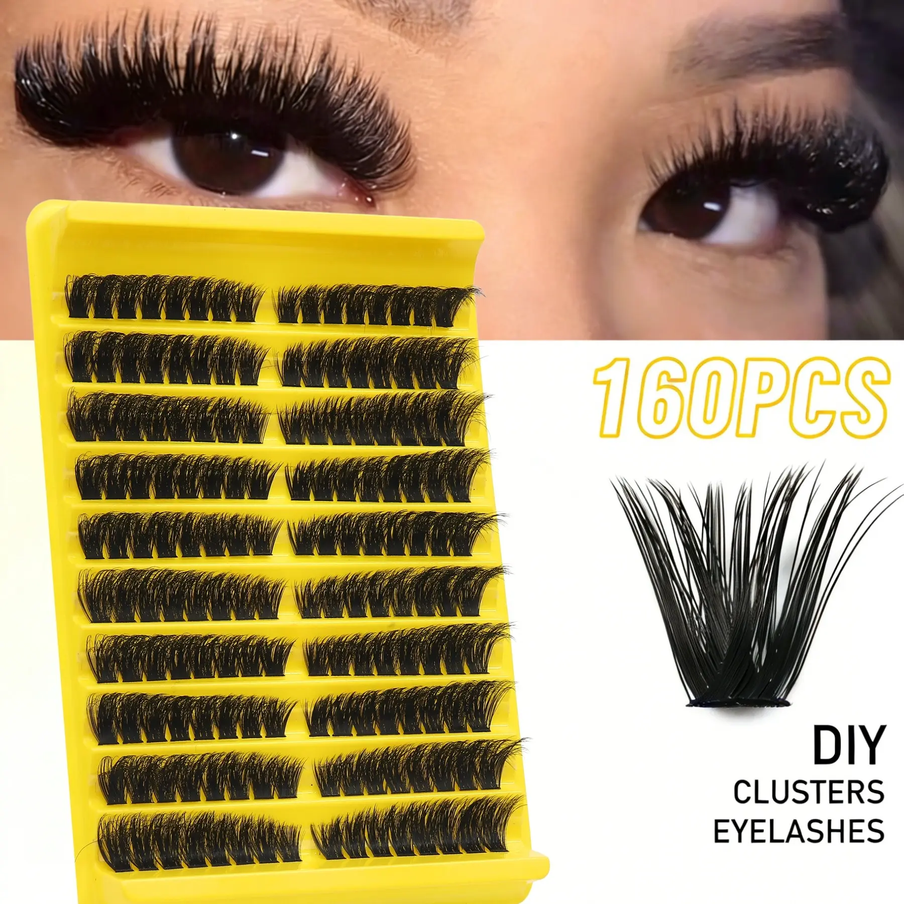 160PCS/200PCS Personalized Eyelashes Soft Natural Artificial Mink Voluminous False Eyelashes DIY Eyelash Extensions Eyelash Clusters, Fluffy Volume Eyelashes Cluster, Russian D Curl Thick Reusable Eyelashes