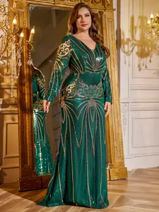 Women's Plus Size V-Neck Glitter Bodycon Mermaid Tail Party Dress, Random Cut, Sparkle Evening Gown Formal Wear for Parties and Events