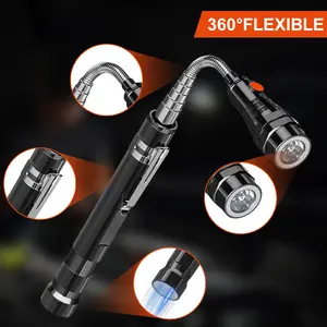Magnetic LED Flashlight Extended 22 Inches | Telescopic Magnet Pickup Tool for Car Repair | 360° Rotating Retractable Work Light | Portable Handheld Auto Wheel Hub Cleaning Kit with Adapter Slim Under Seat Keyless Adjustable Crankshaft Pulley Removal