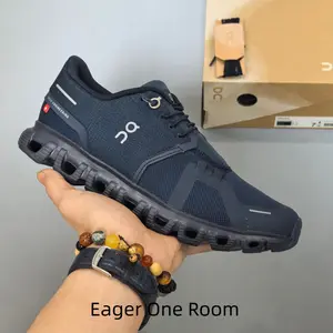 Deep navy breathable mesh unisex running shoes with iconic hollow cloud cushion design, sleek dark minimalist silhouette fits workout, office commute and all daily casual fits