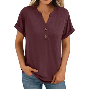 Women's Short Sleeve Shirts Henley Dressy Casual Summer Tops 2026 Spring Fashion Trendy Cute T-ShirtsGift