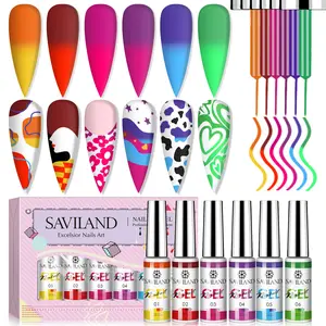 SAVILAND Color-Changing Liner Gel Set – 6 Mood-Shift Gel Polishes for DIY Nails, Salon or Home Use Cosmetic Gift