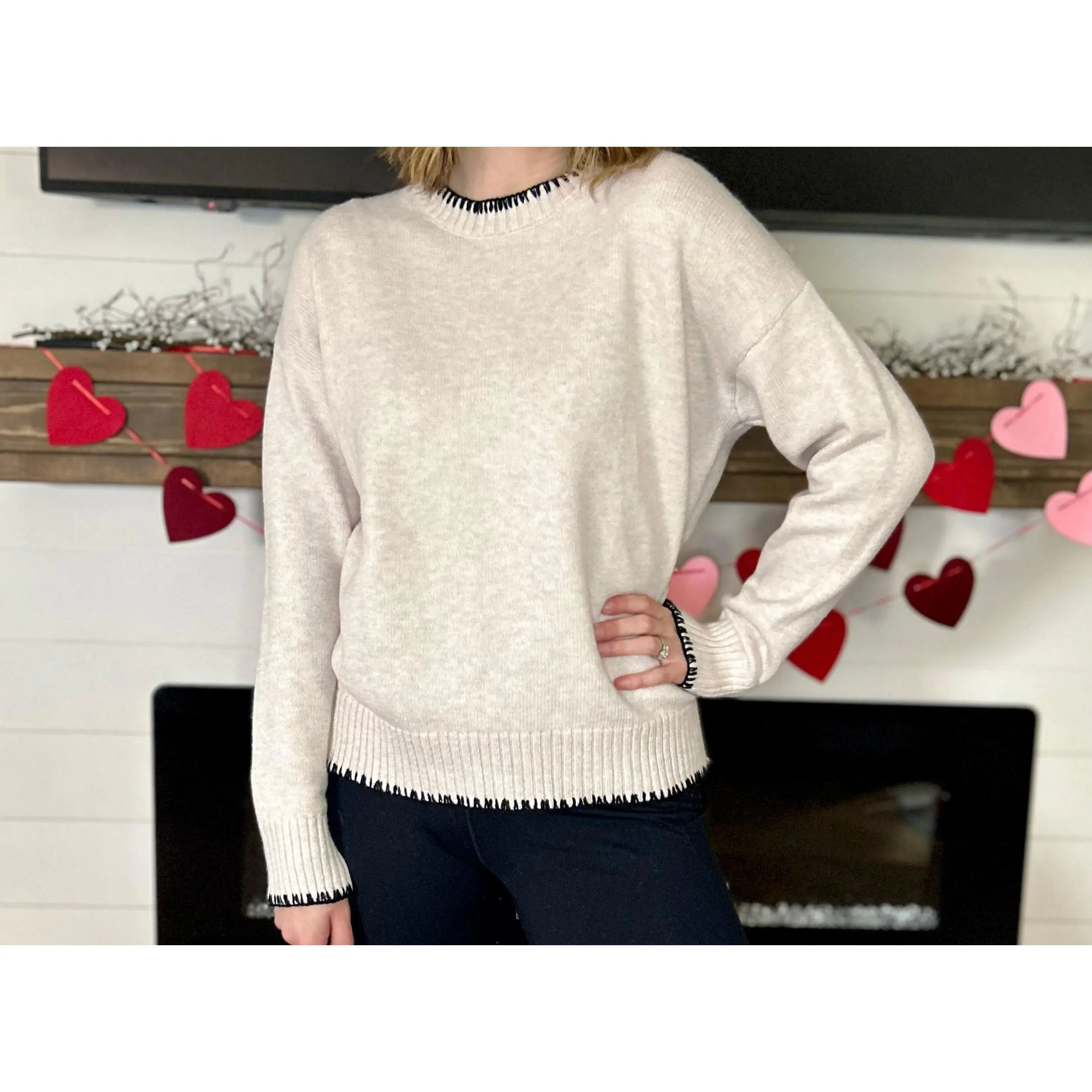 Sleek-Cream Black Split End Sweater