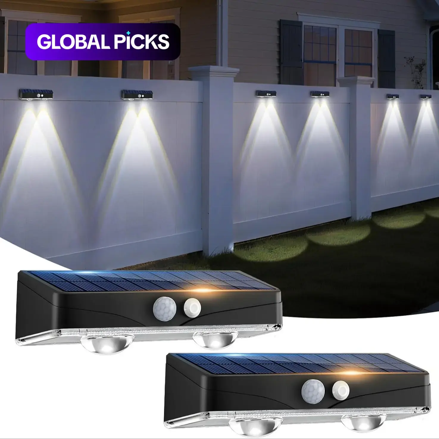 Outdoor Garden Solar Fence Lights, Solar Motion Lighting, Solar Illuminated 3 Modes Solar Motion Sensor IP65 Waterproof Lights, Solar-Powered Post Wall Landscape Lights for Yard Patio Decking #GLOBAL PICKS