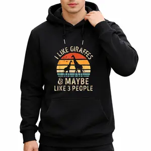 100% Cotton Loose Fit Hoodie with Giraffe Enthusiast Humor – Retro Casual Long Sleeve