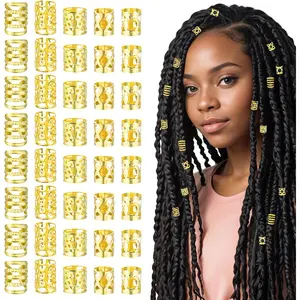100 Pcs Gold Hair Jewelry Braid, Gold Dreadlock Beads Hair Accessories Rings Clips Dread Locks Metal Braiding Cuffs Adjustable Braiding Cuffs for Women Girls Braid Decoration