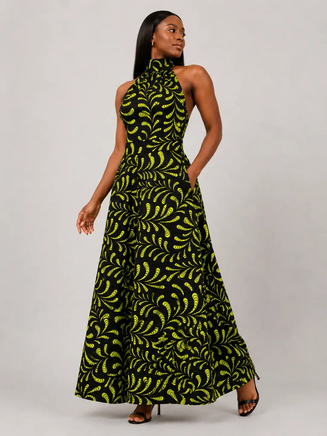 ELECTRIC LIME ANKARA HALTER JUMPSUIT