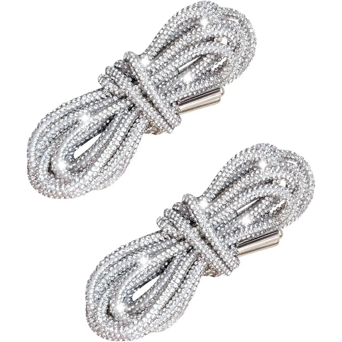 Bling Shoe Laces for Sneakers  Concert Outfits  2PCS Rhinestone Sparkle Laces, Metallic Glitter for Boots, Hoodies, Rave Costumes, Festival Accessories (47" Length, Silvery)
