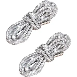 Bling Shoe Laces for Sneakers  Concert Outfits  2PCS Rhinestone Sparkle Laces, Metallic Glitter for Boots, Hoodies, Rave Costumes, Festival Accessories (47" Length, Silvery)