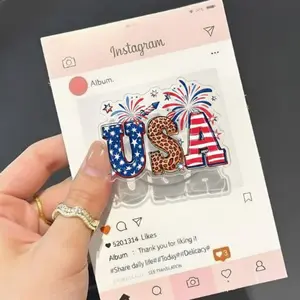 USA Leopard And American Flag Fireworks Phone Grip Patriotic 4th Of July Independence Day Red White Blue Cute Aesthetic Phone Stand Accessory For Women And Girls