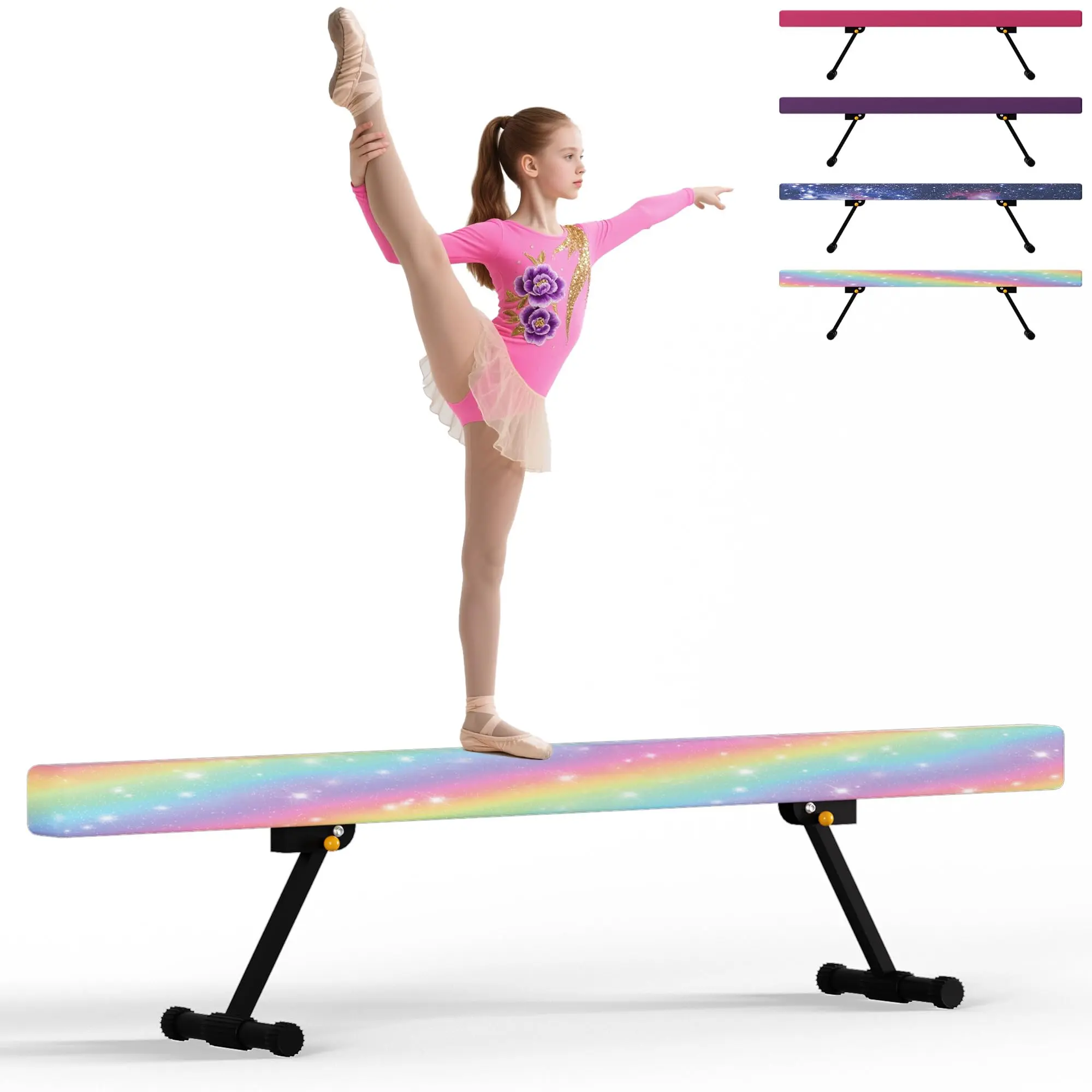 8FT Gymnastic Balance Beam,Adjustable High and Low Level Floor Beam - Highly Stable - Gym Practice Training Equipment for Kids Children Girls Home