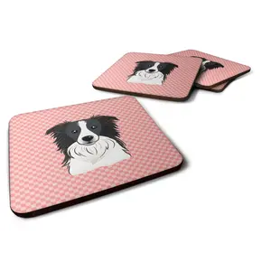 Set of 4 Checkerboard Pink Border Collie Foam Coasters BB1241FC