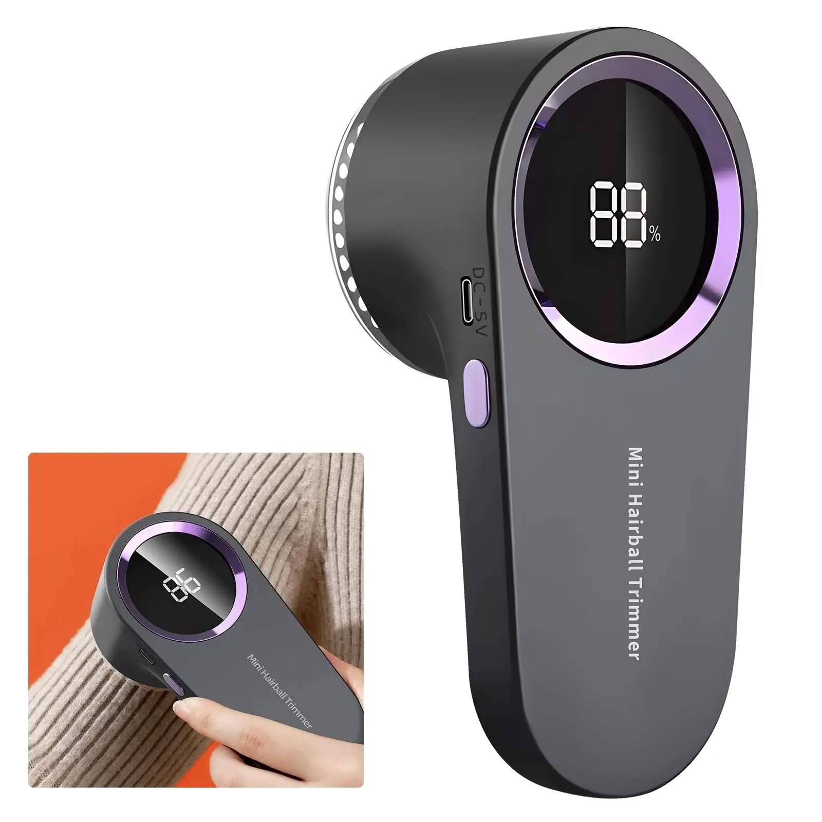 Mini Lint Trimmer & Remover with Intelligent Digital Display, Safety Lock & Honeycomb Mesh, Safely Revitalizes Sweaters, Sofas, Curtains & More, USB Type-C Rechargeable, Long-Lasting Battery, Portable 5.8-Inch Design, Removal