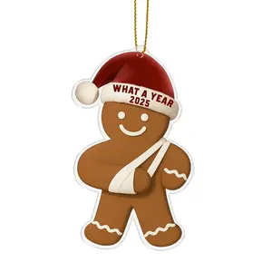 Irregular Acrylic Christmas Tree Ornament - Gingerbread with Broken Arm, "I Do Own Stunts" Funny Keepsake for Home Holiday Decorations