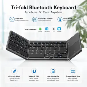 Ultra-thin wireless mini Bluetooth keyboard, foldable minimalist design tablet keyboard, suitable for home and office use, compatible with smartphones, tablets, and laptops swivel